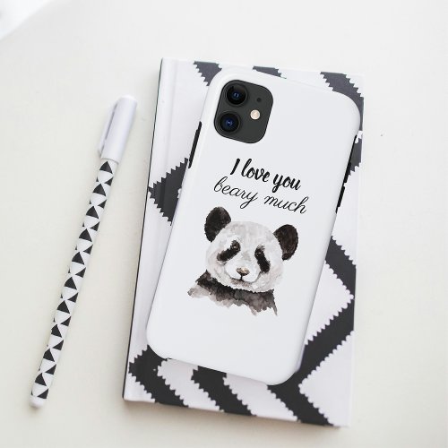 Modern I Love You Beary Much Black And White Panda iPhone 11 Case