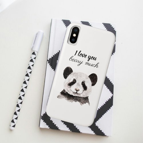 Modern I Love You Beary Much Black And White Panda iPhone XS Case