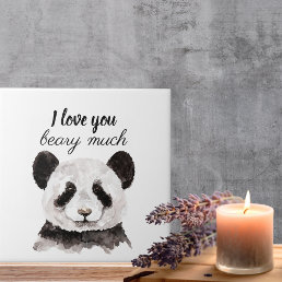 Modern I Love You Beary Much Black And White Panda Ceramic Tile