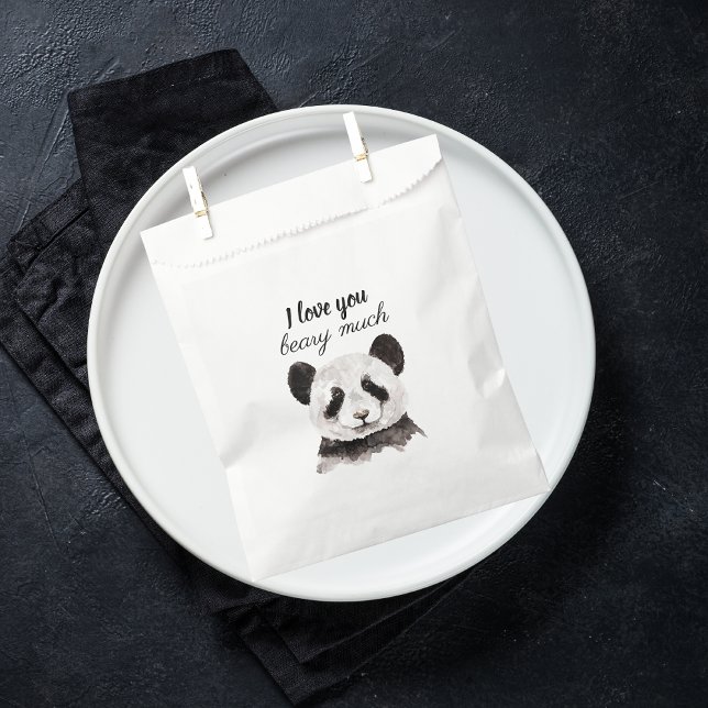 Modern I Love You Beary Much Black And White Panda Favor Bag (Creator Uploaded)