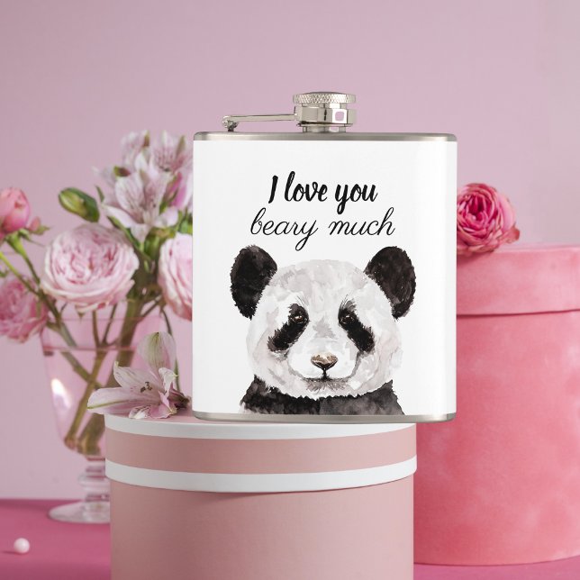 Modern I Love You Beary Much Black And White Panda Flask (Creator Uploaded)