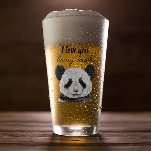 Modern I Love You Beary Much Black And White Panda Glass (Creator Uploaded)