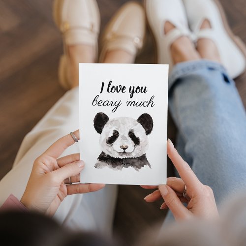 Modern I Love You Beary Much Black And White Panda Holiday Card