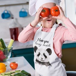 Modern I Love You Beary Much Black And White Panda Kids' Apron