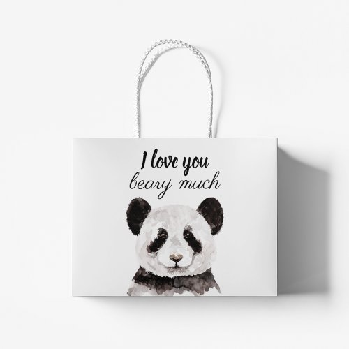 Modern I Love You Beary Much Black And White Panda Large Gift Bag