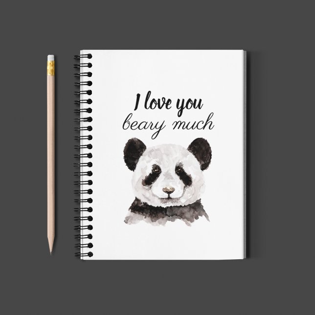 Modern I Love You Beary Much Black And White Panda Notebook (Creator Uploaded)