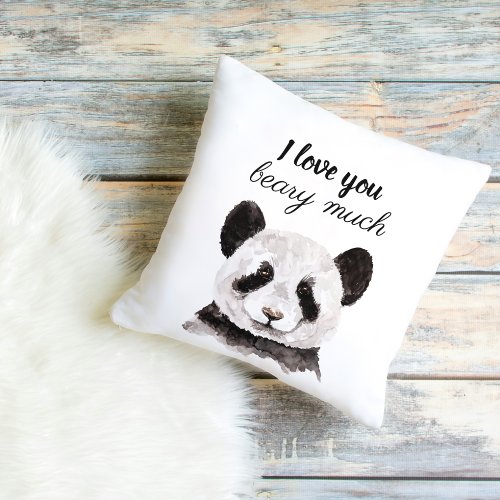 Modern I Love You Beary Much Black And White Panda Outdoor Pillow