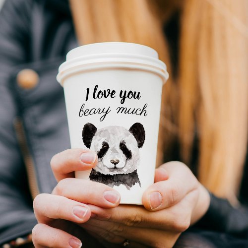 Modern I Love You Beary Much Black And White Panda Paper Cups