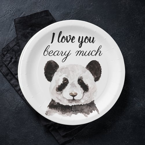 Modern I Love You Beary Much Black And White Panda Paper Plates
