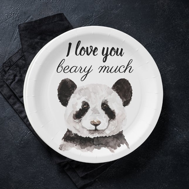 Modern I Love You Beary Much Black And White Panda Paper Plates (Creator Uploaded)