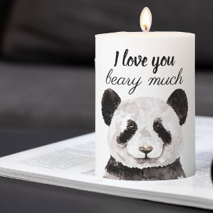 Modern I Love You Beary Much Black And White Panda Pillar Candle