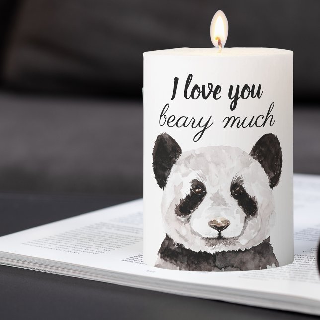 Modern I Love You Beary Much Black And White Panda Pillar Candle (Creator Uploaded)