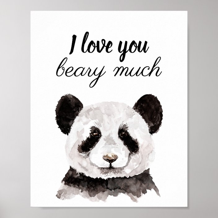 Modern I Love You Beary Much Black And White Panda Poster | Zazzle.com