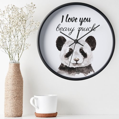 Modern I Love You Beary Much Black And White Panda Round Clock