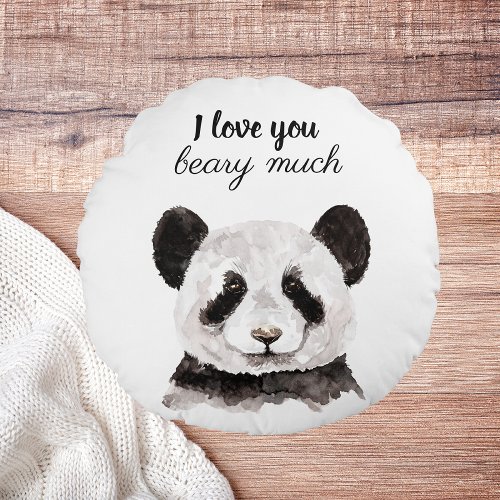 Modern I Love You Beary Much Black And White Panda Round Pillow