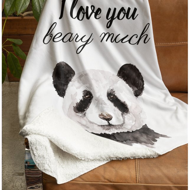 Modern I Love You Beary Much Black And White Panda Sherpa Blanket (Creator Uploaded)