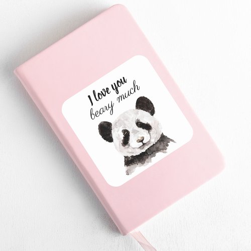 Modern I Love You Beary Much Black And White Panda Square Sticker