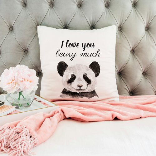 Modern I Love You Beary Much Black And White Panda Throw Pillow