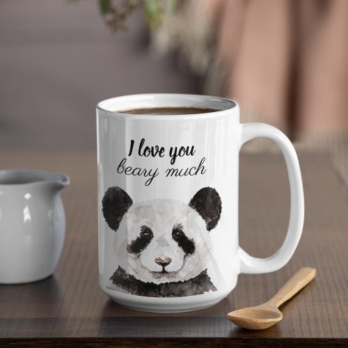 Modern I Love You Beary Much Black And White Panda Two_Tone Coffee Mug