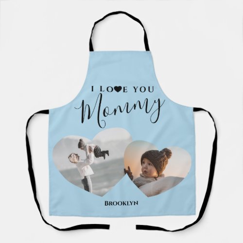 Modern I Love You Mommy  2 Heart Photo Apron