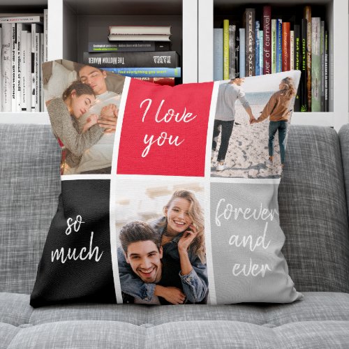 Modern I Love You Photo Collage Valentines Day Throw Pillow