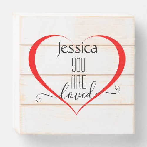 Modern I Love You Simple Heart Personalize Monogrm Wooden Box Sign