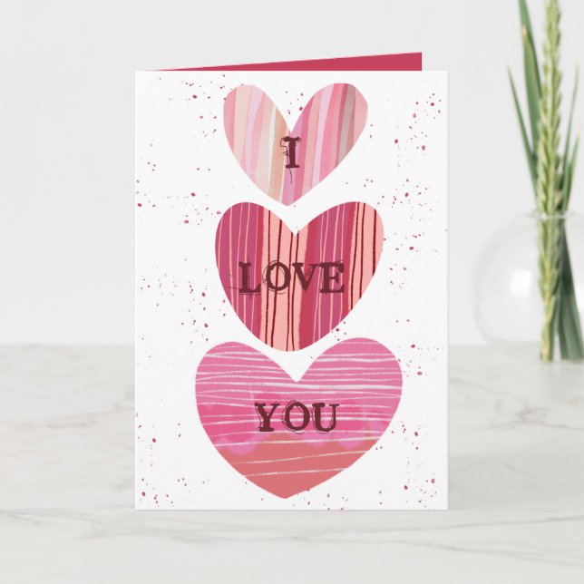 Modern I Love You Valentines Pink Hearts  Card (Front)