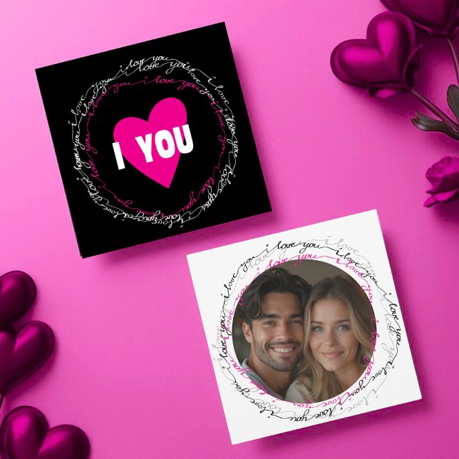 Modern I Love You with Photo Circle black Holiday Card (Modern I Love You with Photo Circle black Holiday Card)