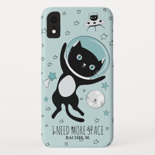 Modern I Need More Space Black Cat Cartoon iPhone XR Case