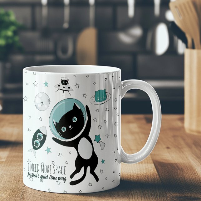 Modern I Need More Space Black Cat Cartoon Coffee Mug (Creator Uploaded)