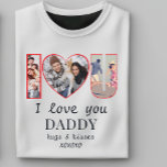 Modern I♥U Custom I Love You Daddy Mommy 3 Photo T-Shirt<br><div class="desc">Choose this I♥U trendy modern 3 photo graphic tee as holiday gift for your loved ones: mom, stepmom, grandma, dad, stepdad or grandpa for mother's or father's day, Christmas, Holiday Season or their birthdays. The design features the customizable text 'I LOVE YOU DADDY, LOTS OF LOVE, HUGS & KISSES XOXOXO',...</div>