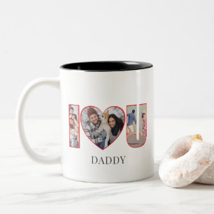 Modern I♥U Custom I Love You Daddy Mommy 4 Photo Two-Tone Coffee Mug