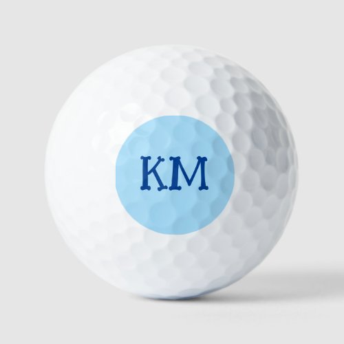 Modern Ice Blue Color  Blue Monogram Initials Golf Balls