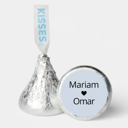 Modern Ice Blue Wedding Couples Name and Heart Hersheys Kisses