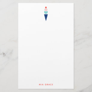 Modern Ice Cream Cone Blue and Pink Personalized Stationery