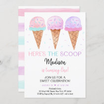 Modern Ice Cream Here's The Scoop Birthday Invitation