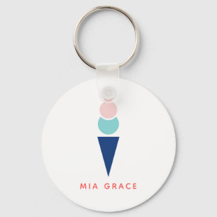 Modern Ice Cream in Blue and Pink Keychain