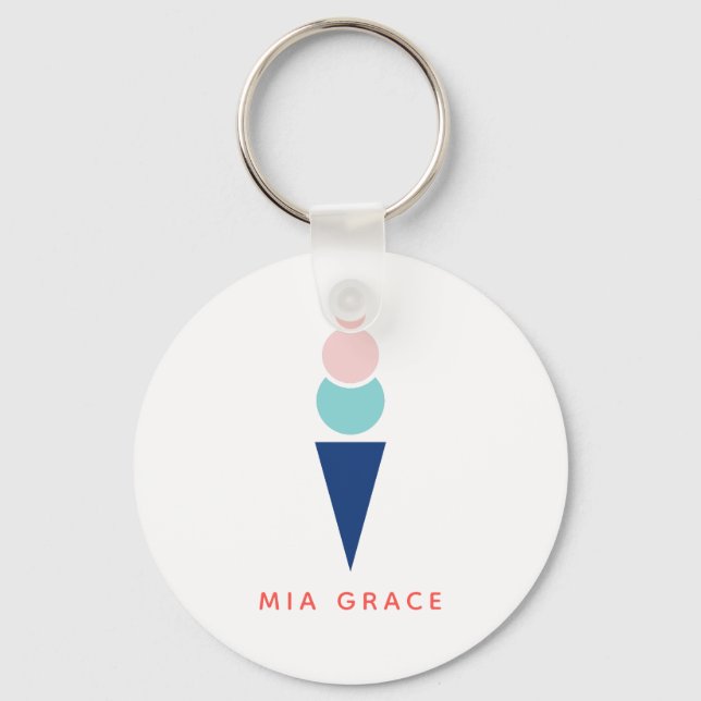 Modern Ice Cream in Blue and Pink Keychain (Front)