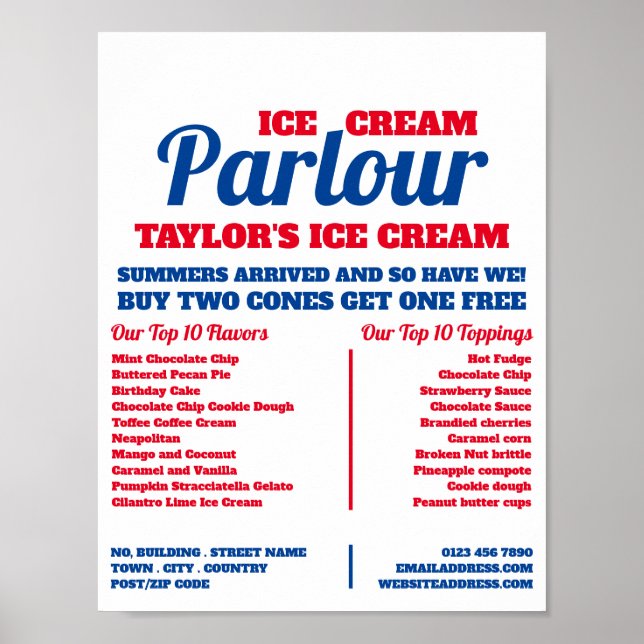Modern Ice Cream Parlor Advertising Poster (Front)
