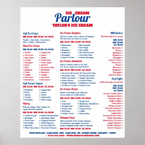 Modern Ice Cream Parlour Menu Poster
