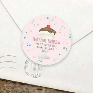 Modern Ice Cream Pink Watercolor Return Address Classic Round Sticker
