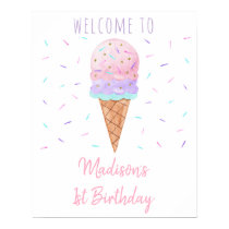 Modern Ice Cream Sprinkles Birthday Welcome Poster