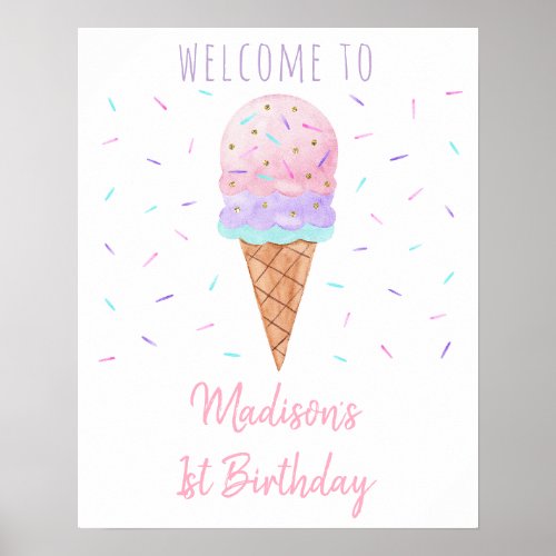 Modern Ice Cream Sprinkles Birthday Welcome Poster