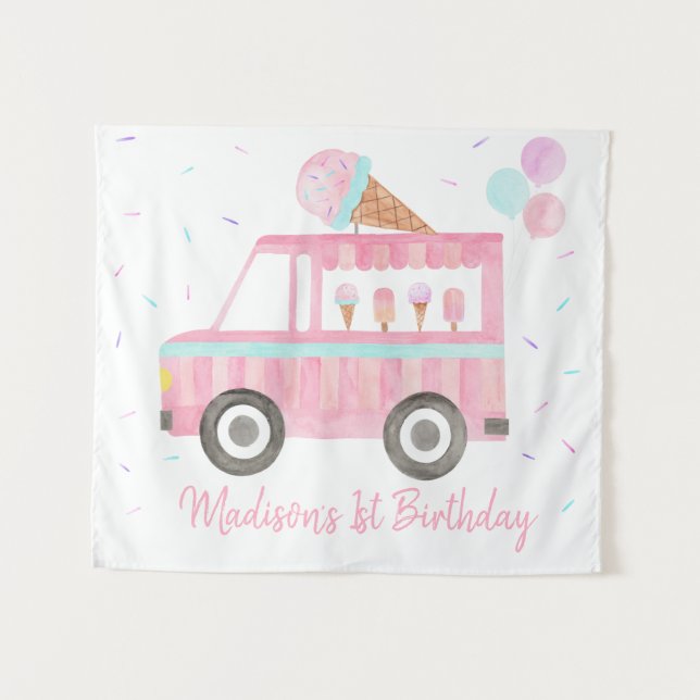 Modern Ice Cream Truck Birthday Backdrop (Front (Horizontal))