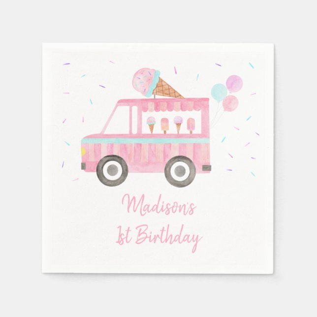 Modern Ice Cream Truck Birthday Napkins (Front)