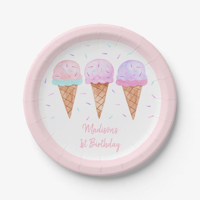 Modern Ice Cream Truck Birthday Paper Plates (Front)