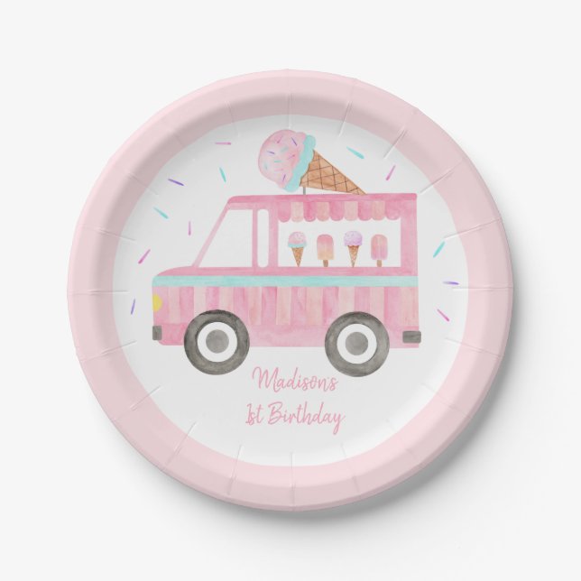 Modern Ice Cream Truck Birthday Paper Plates (Front)