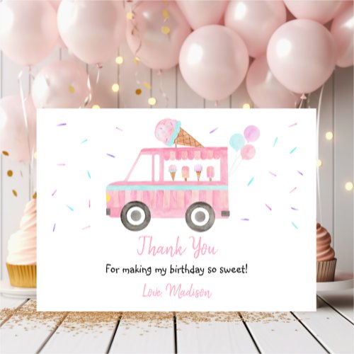 Modern Ice Cream Truck Birthday Thank You Card