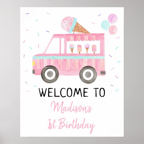 Modern Ice Cream Truck Birthday Welcome Poster