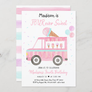 Modern Ice Cream Truck FOUR ever Sweet Birthday Invitation